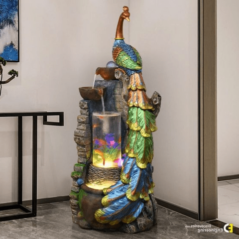 Trueliving Multi Peacock LED Light Water Fountain Indoor 4 Ft X 1 FT