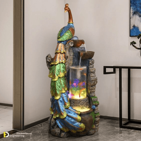 Trueliving Multi Peacock LED Light Water Fountain Indoor 4 Ft X 1 FT