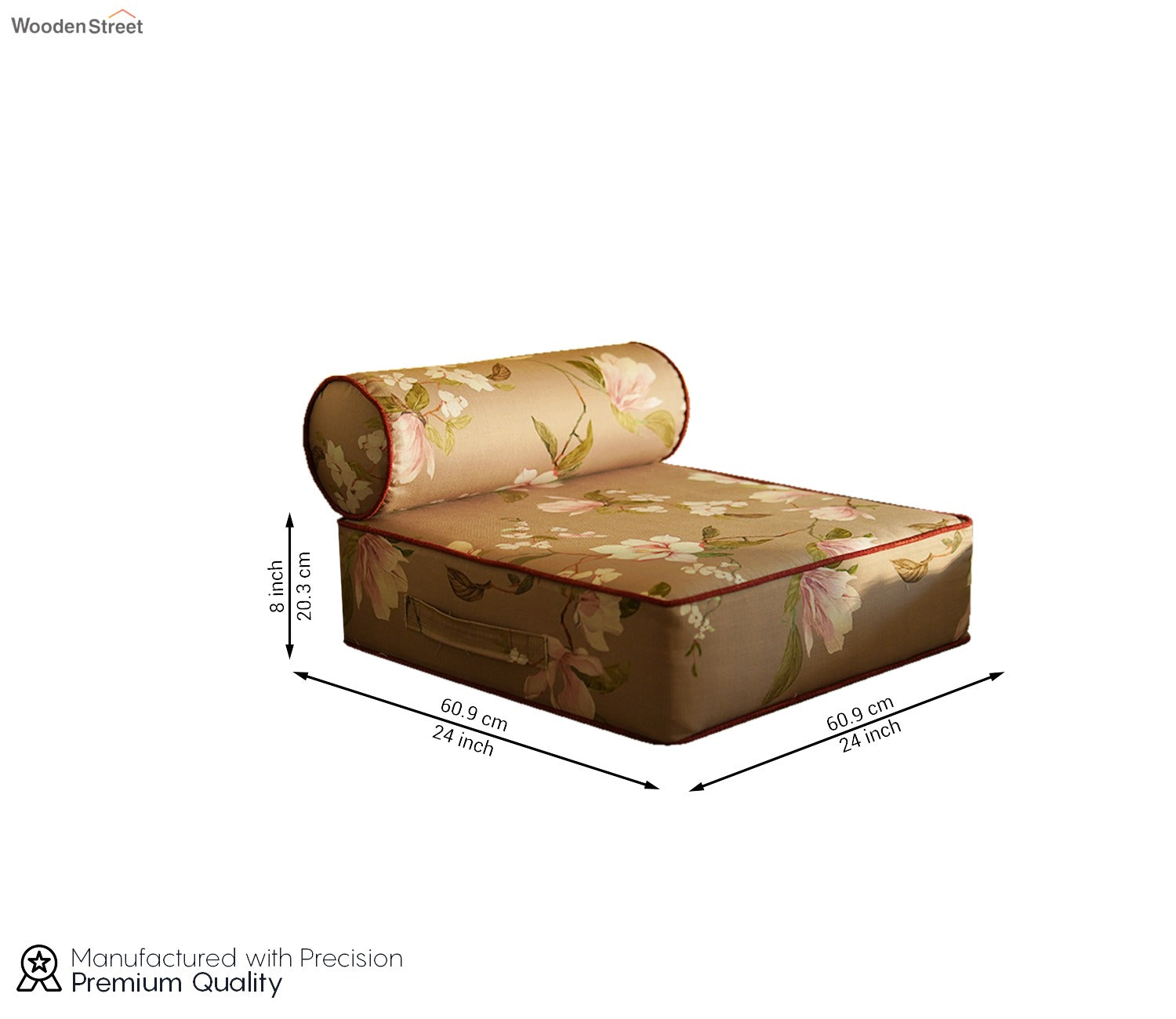 Elara Floor Cushion With Bolster - 24 X 24 Inch (Cotton, Magnolia Beige)