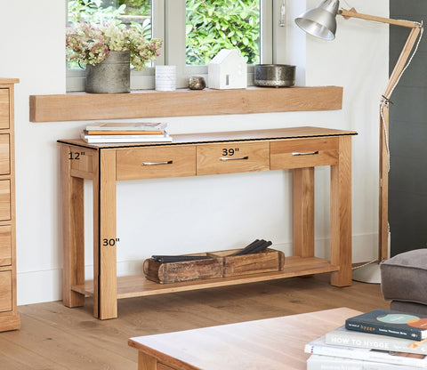 3 Drawer Teak Finish Wooden Console Table