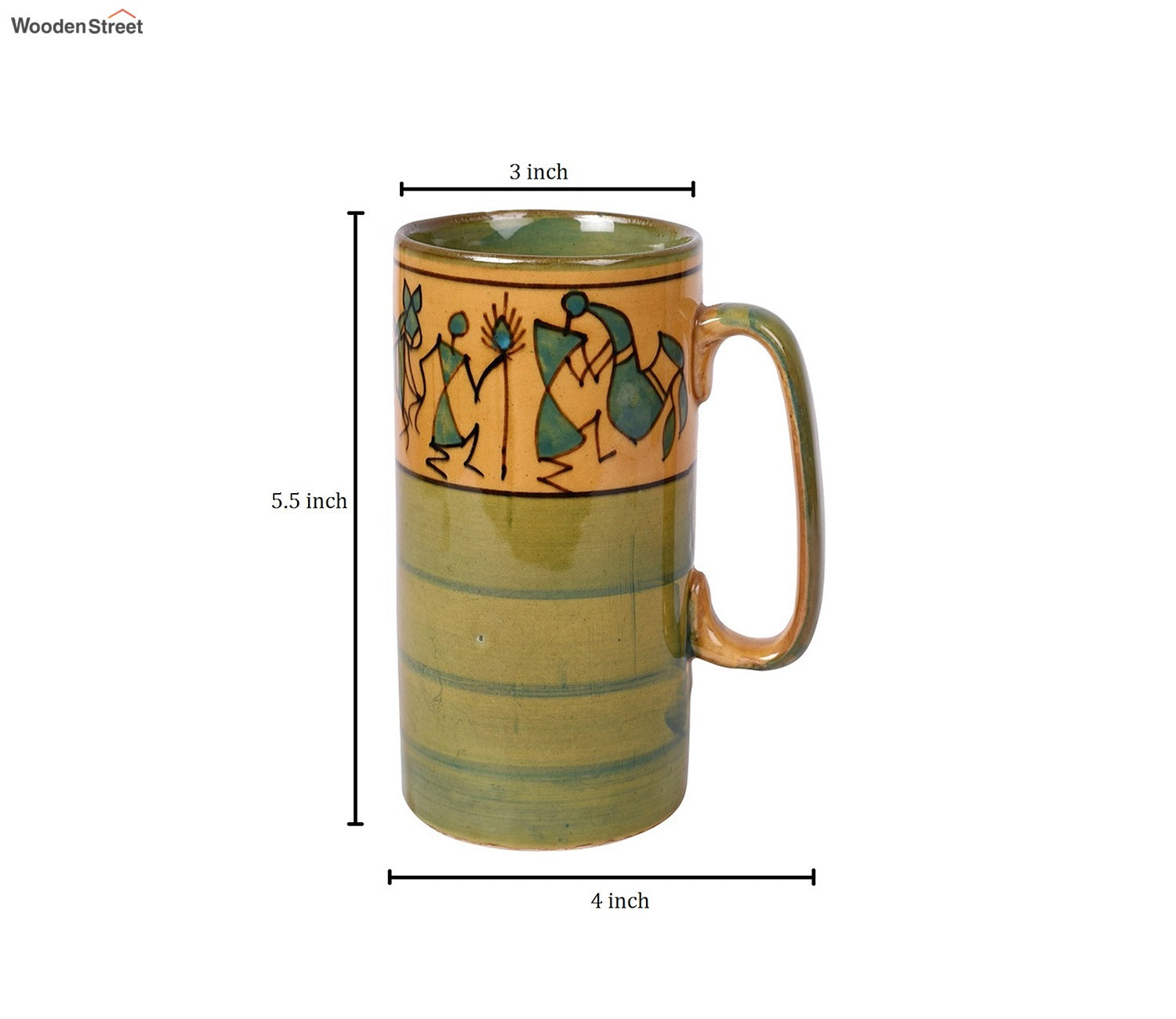 Mug Ceramic Yellow Warli - Set of 2