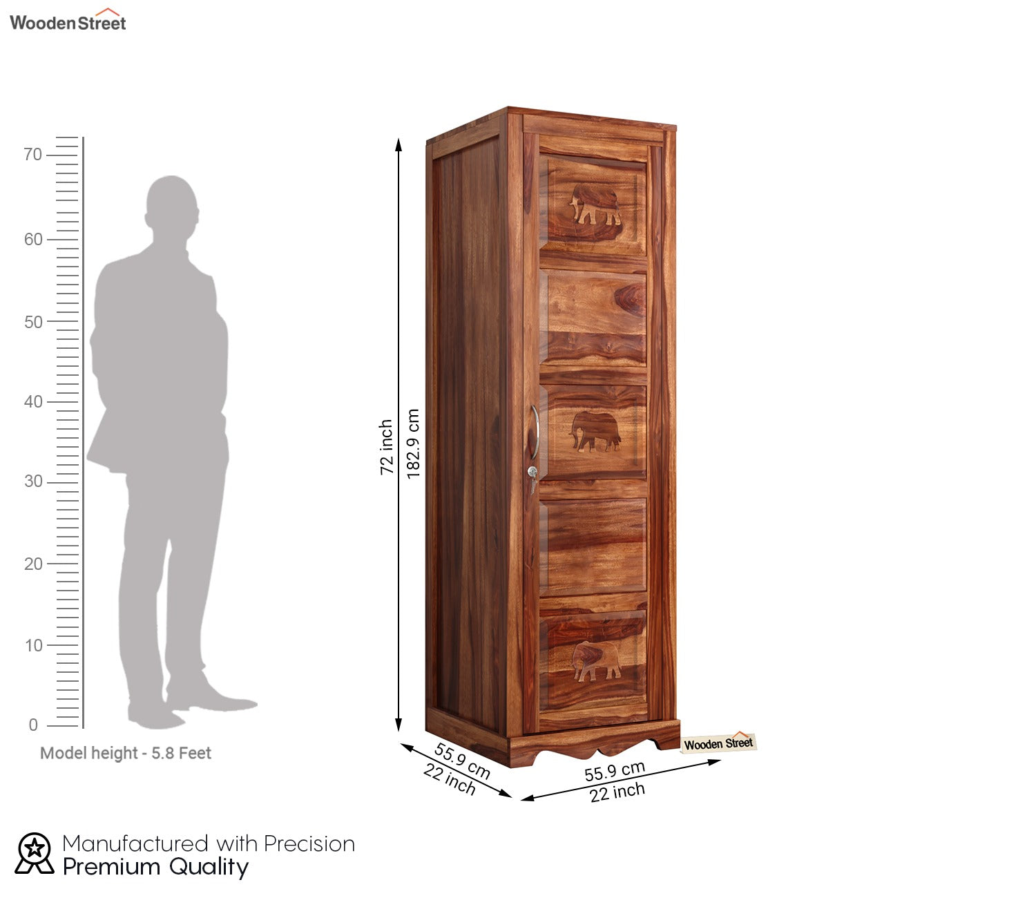 Emboss 1 Door Multi Utility Wardrobe (Honey Finish)