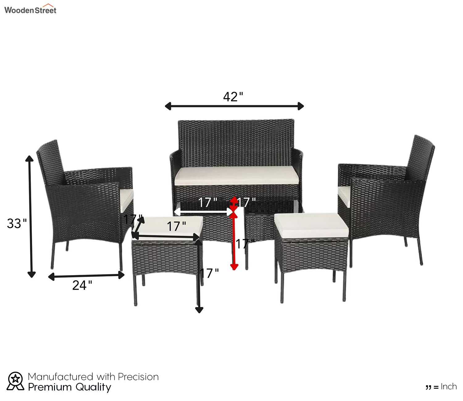 Black Rattan And Wicker 6 Seater Patio Set With Table And off White Cushions