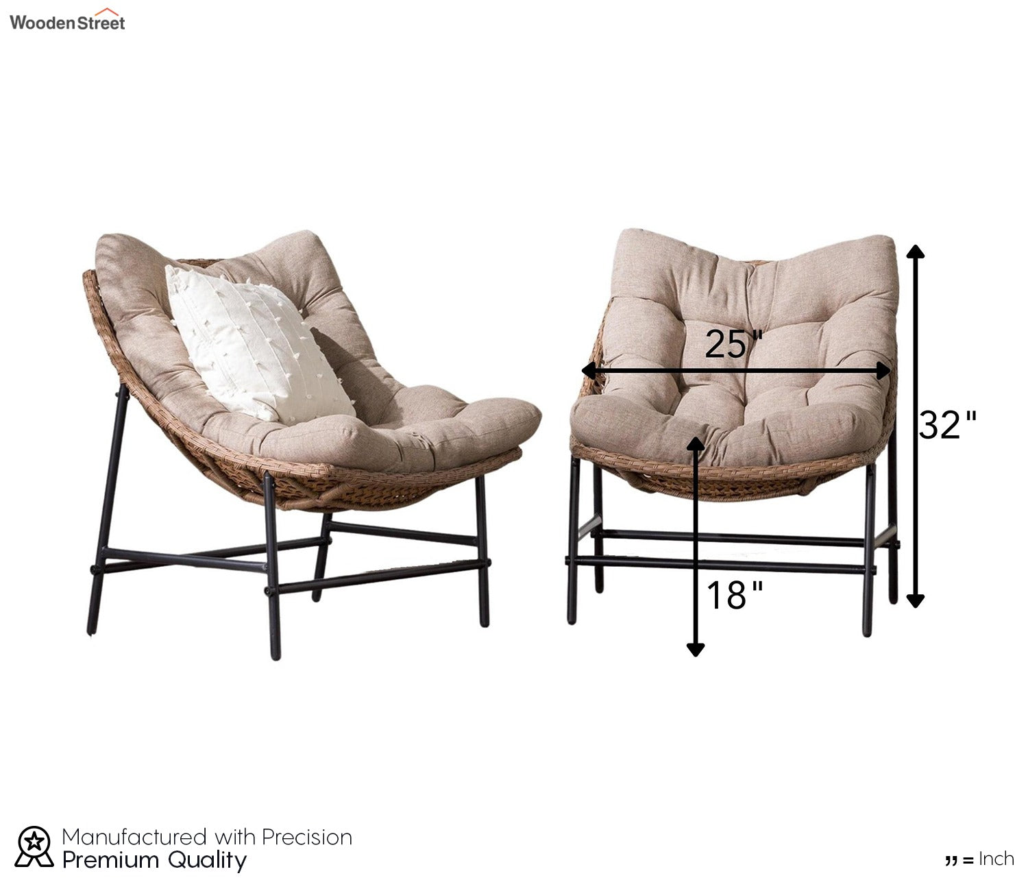 Beige Rattan And Wicker 2 Chair Set With Cream Cushion