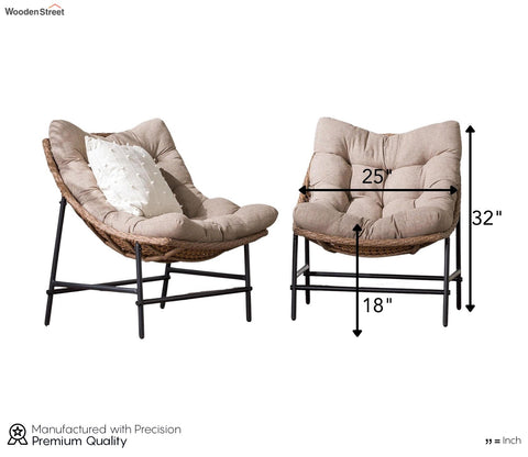 Beige Rattan And Wicker 2 Chair Set With Cream Cushion