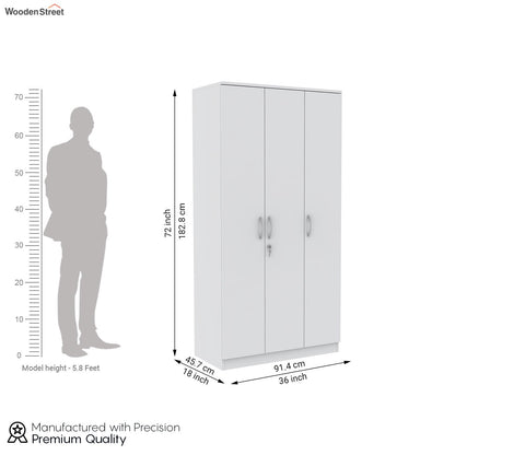 Kayden 3 Door Multi Utility Wardrobe With Lock (Frosty White Finish)