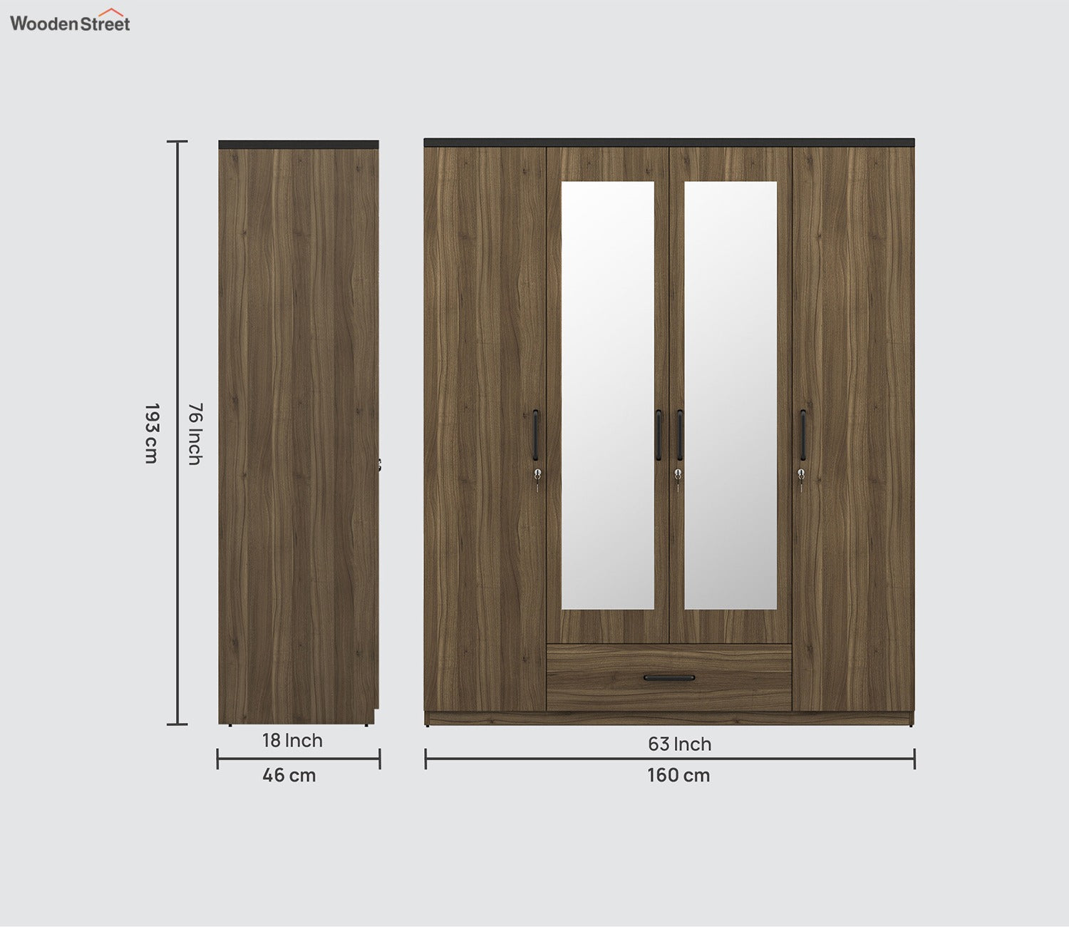 Kosmo Hover 4 Door Engineered Wood Wardrobe With Mirror