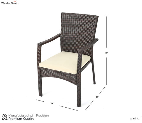 Dark Brown Rattan And Wicker Outdoor Dinning Set With Cream Cushions