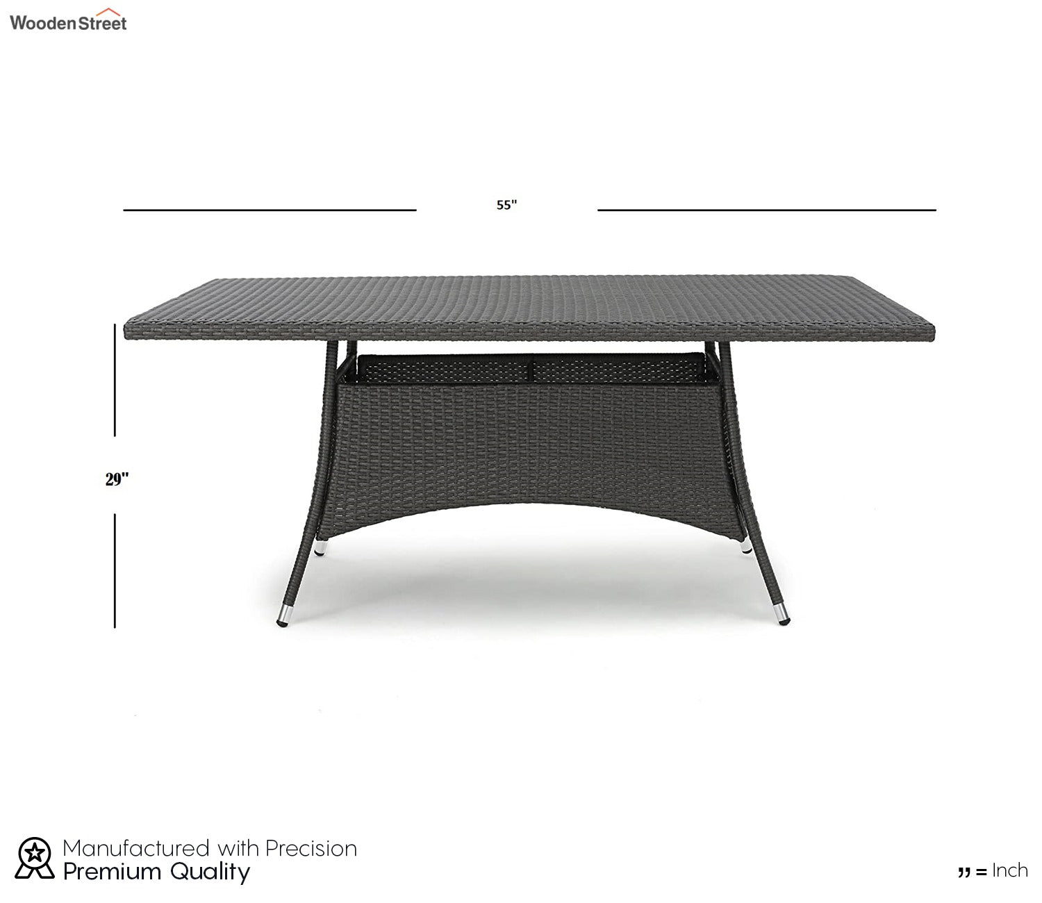 Black Rattan And Wicker Dinning Set With Grey Cushions