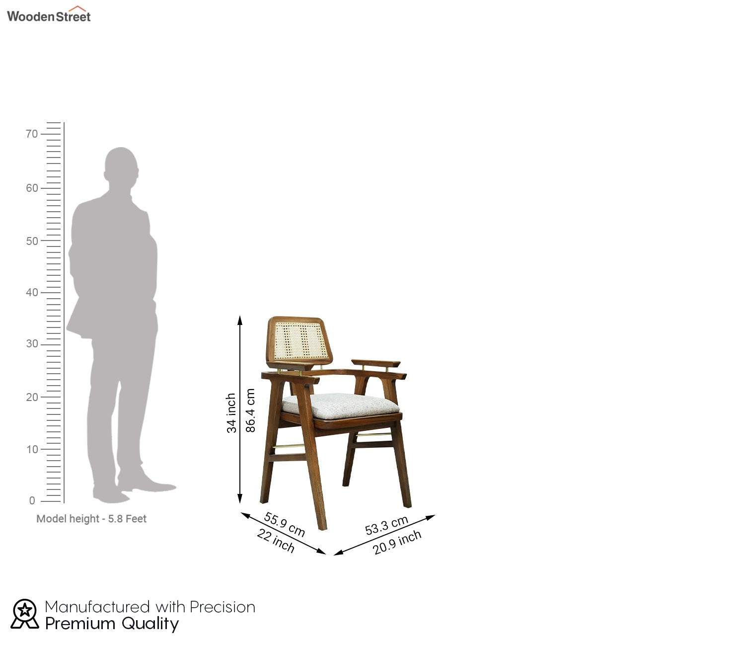 Asav Teak Wood Arm Chair with Cane (Teak Finish)