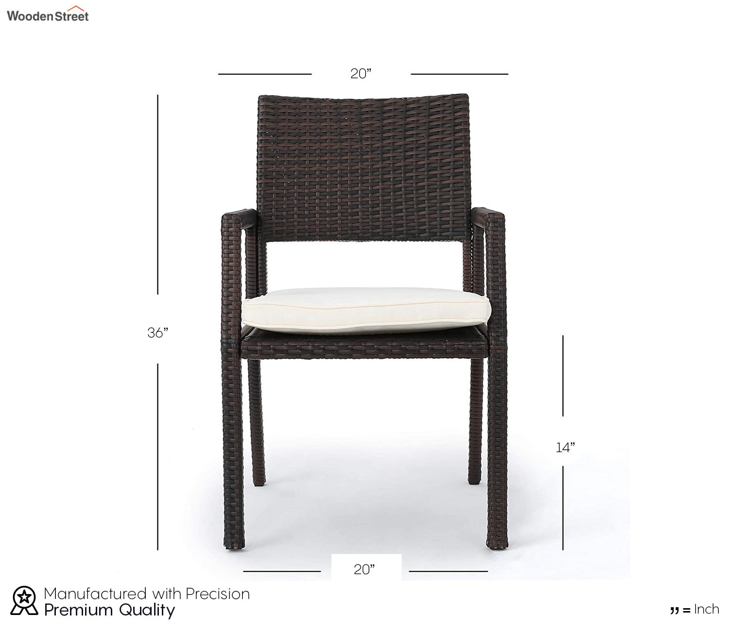 Dark Brown Rattan And Wicker Dinning Set With Cream Cushions