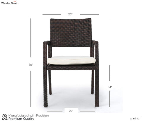 Dark Brown Rattan And Wicker Dinning Set With Cream Cushions