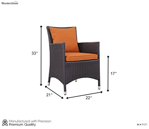 Black Rattan And Wicker Dinning Set With Orange Cushions
