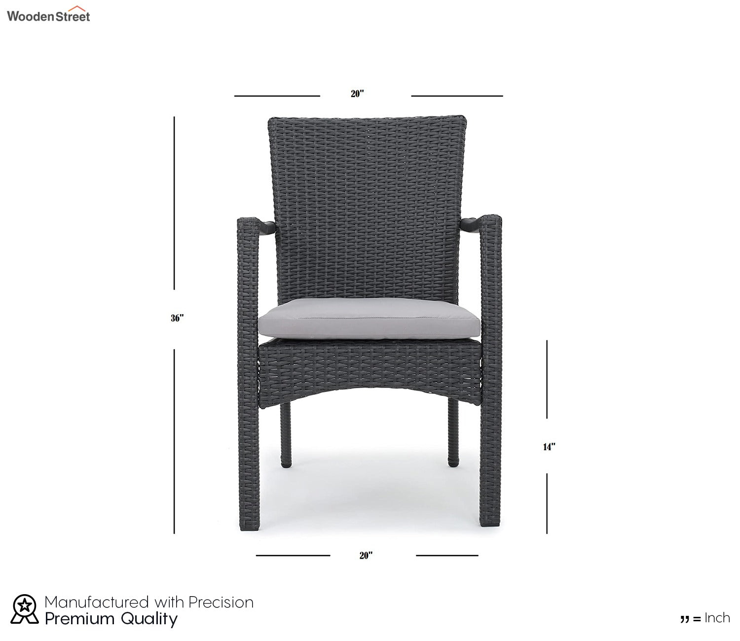 Black Rattan And Wicker Dinning Set With Grey Cushions