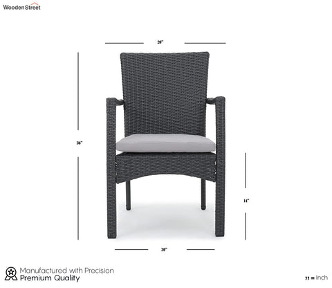 Black Rattan And Wicker Dinning Set With Grey Cushions