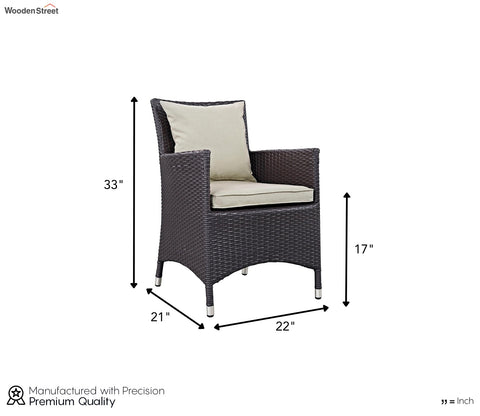 Black Rattan And Wicker Outdoor Dinning Set With Off White Cushions