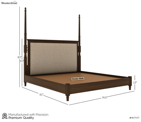 Regal Ash Wood Upholstered Poster Bed Without Storage (King Size, Teak Finish)