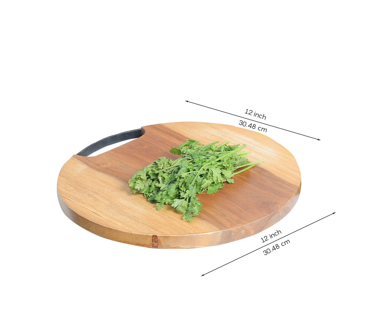 Sage Round Mango Wood Handcrafted Non Slip Chopping Board With Handle for Kitchen