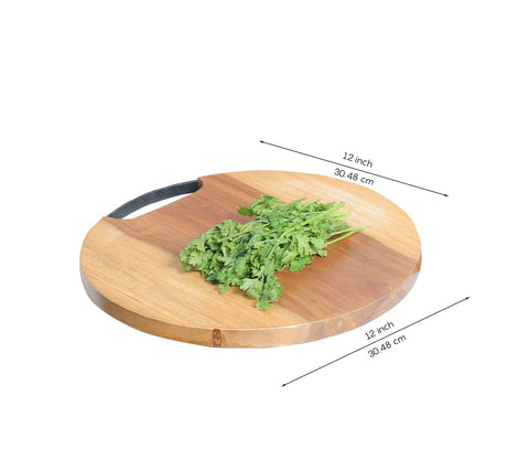 Sage Round Mango Wood Handcrafted Non Slip Chopping Board With Handle for Kitchen