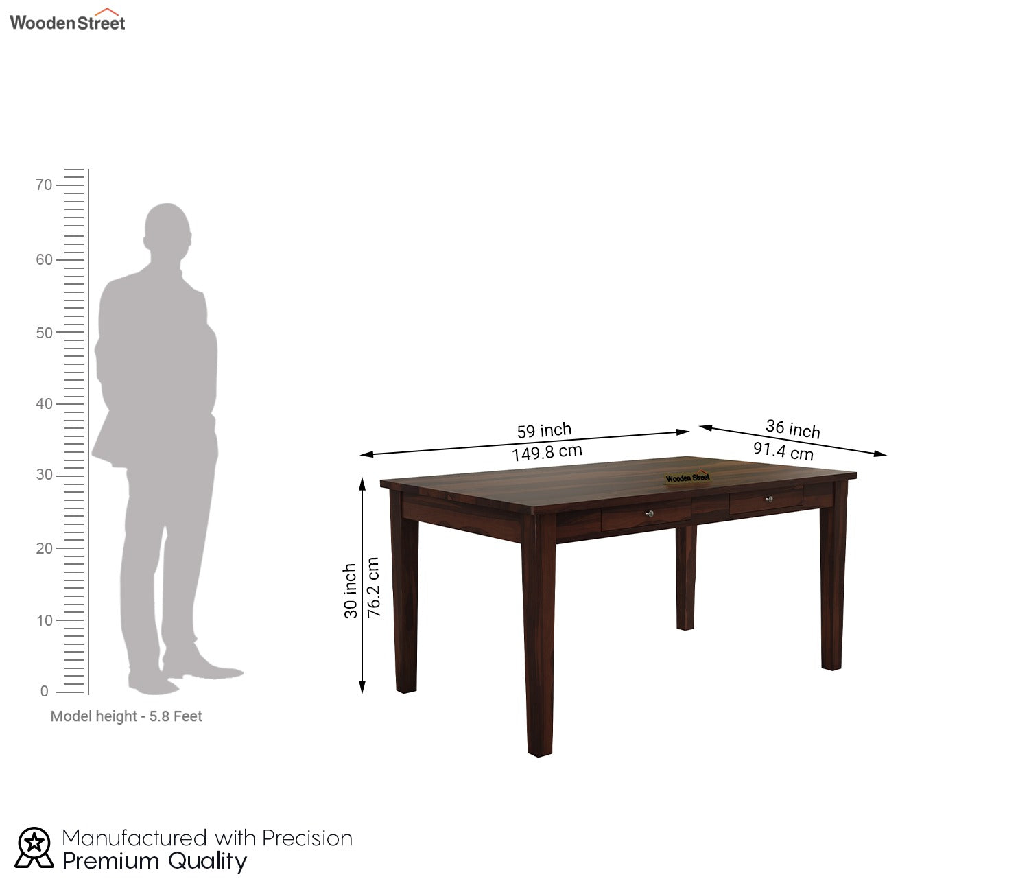 Mcbeth 6 Seater Compact Dining Table With Storage (Walnut Finish)
