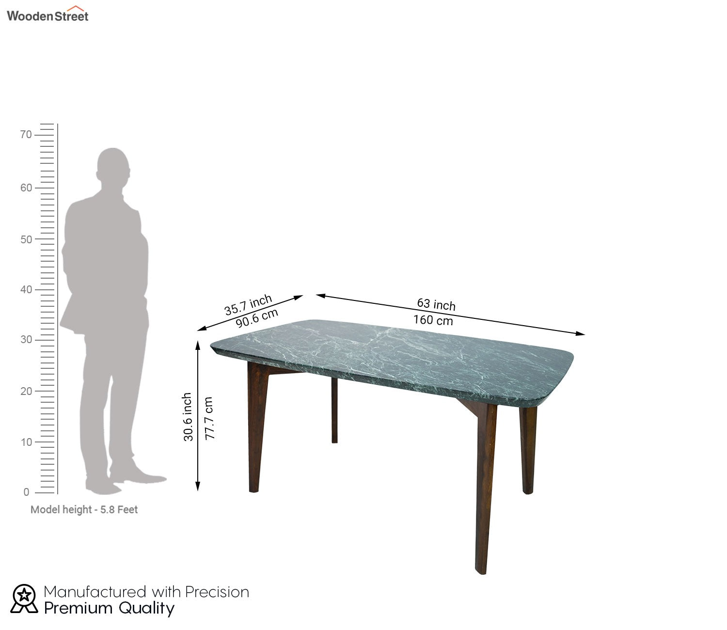 Fressia Marble Top 6 Seater Dining Table (Green)