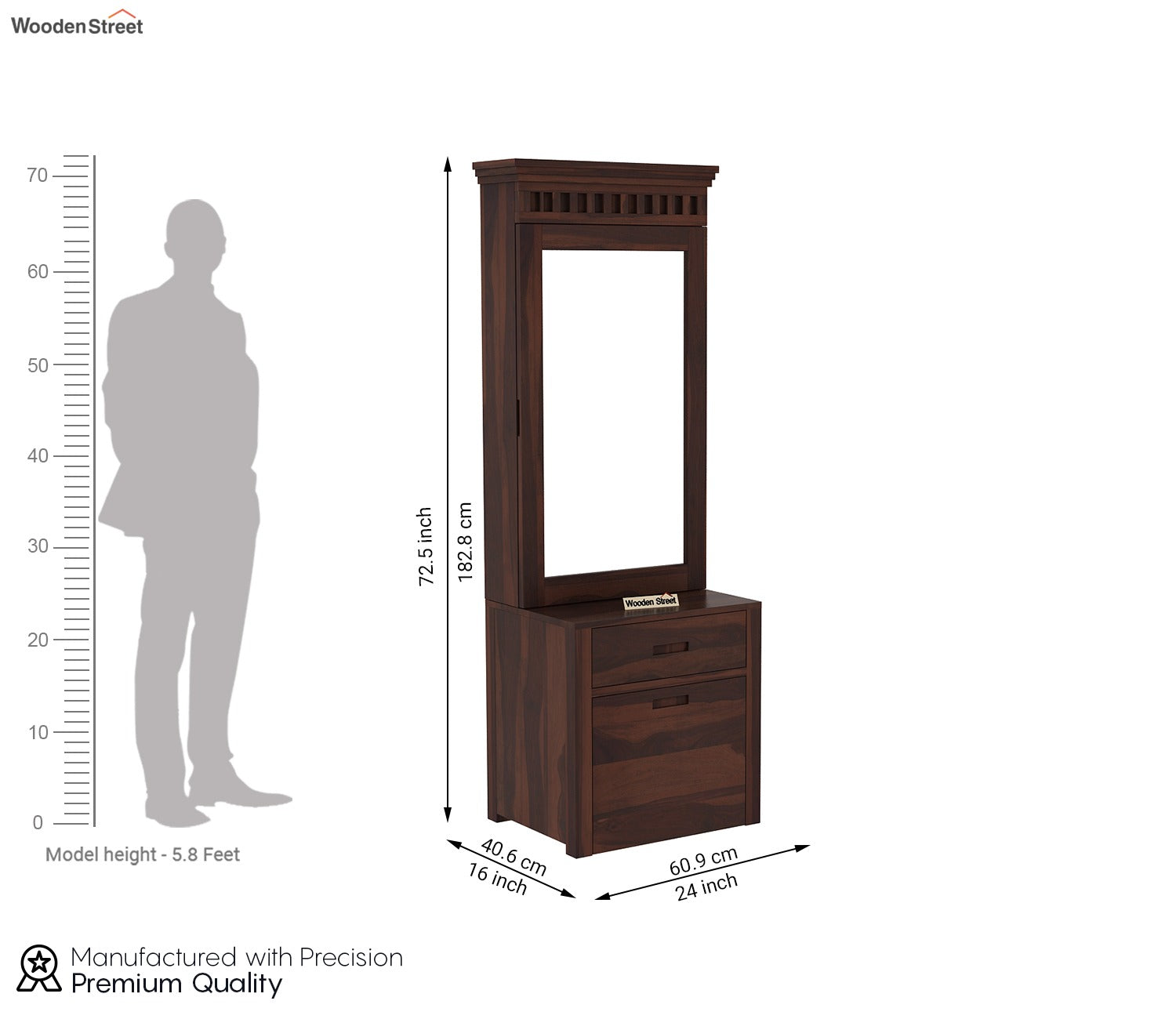 Adolph Dressing Table With Storage Stool (Walnut Finish)