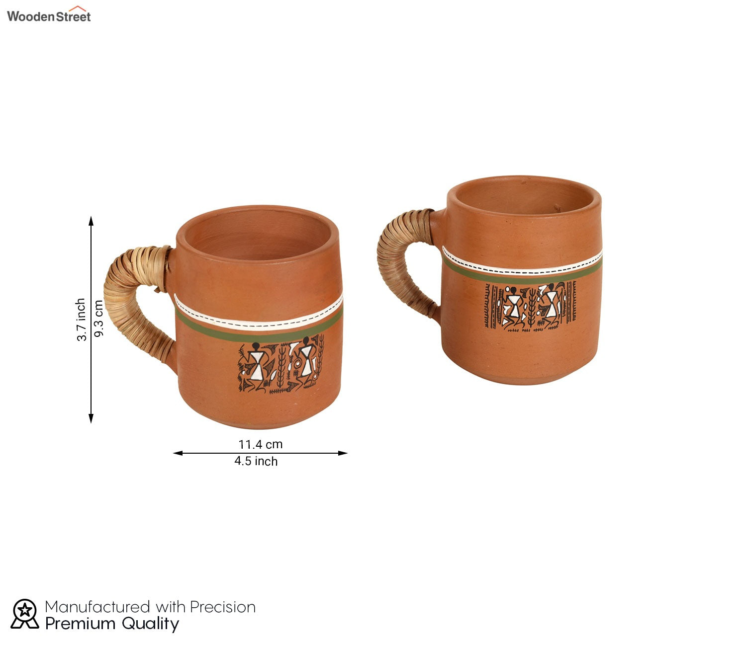 Knosh Earthen Cups with Caned Handle (Set of 2)
