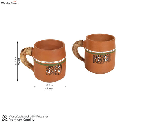 Knosh Earthen Cups with Caned Handle (Set of 2)