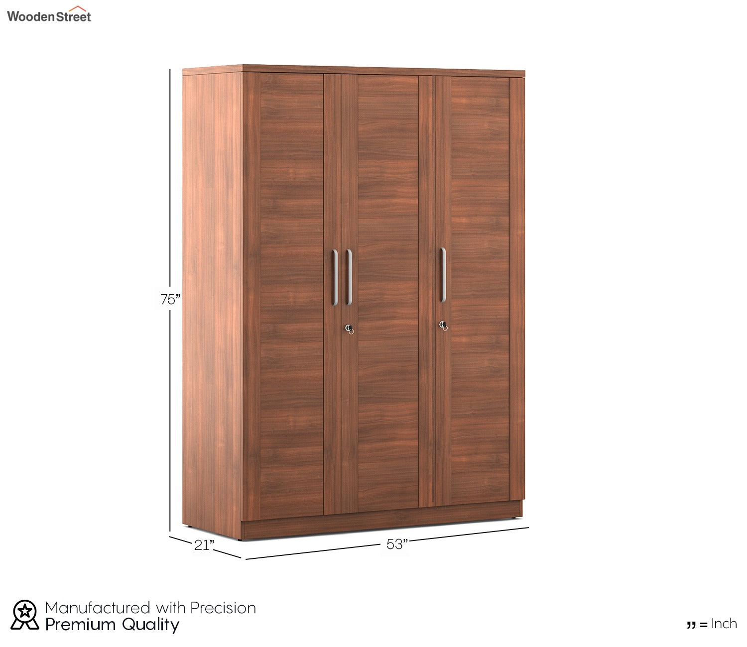 Kosmo Grace 3 Door Wardrobe (Exotic Teak Finish)