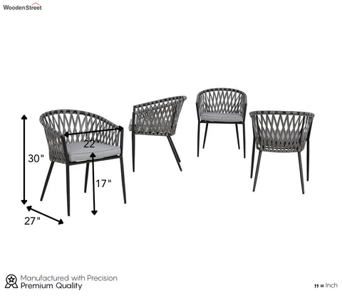 Grey Rope 4 Seater Chair Set With Grey Cushions