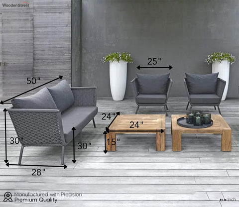 Grey Rope 4 Seater Sofa Set With Square Table And Grey Cushions