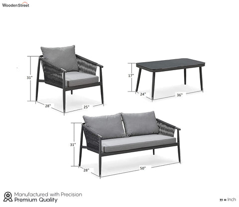 Grey Color Rope 4 Seater Sofa Set With Table And Grey Cushions