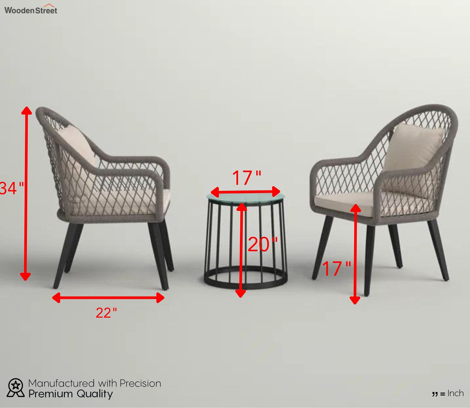 Grey Rope 2 Seater Chair With Table And Cream Cushions Balcony Set