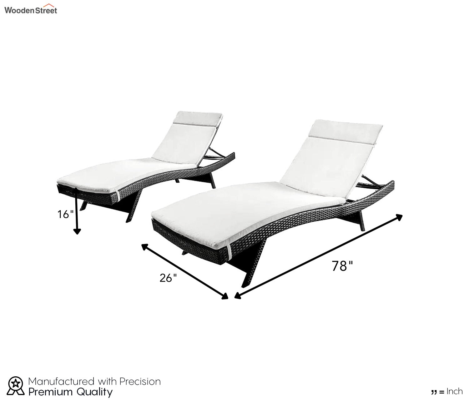 Dark Brown Outdoor Lounger With Cream Cushions (Set Of 2)
