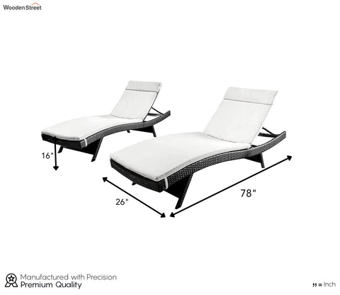 Dark Brown Outdoor Lounger With Cream Cushions (Set Of 2)