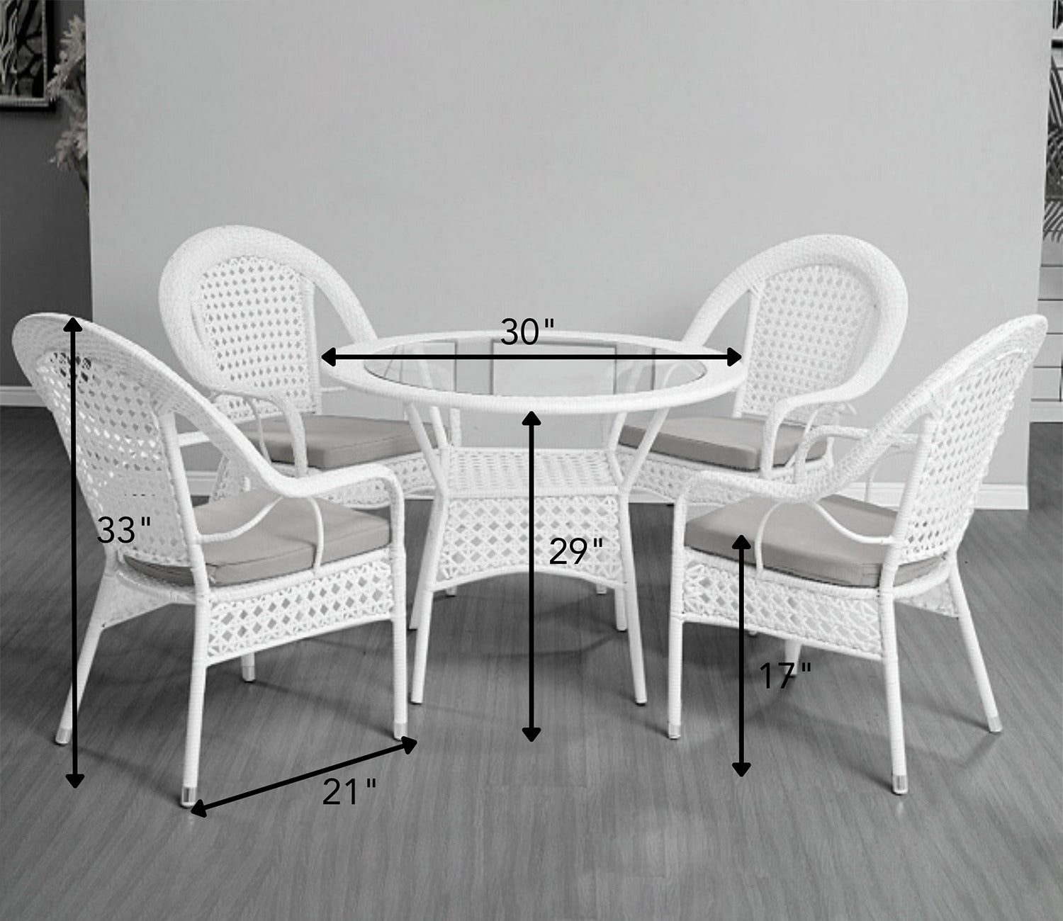 Wicker And Rattan 4 Seater Dining Set With Cream Cushions (White)