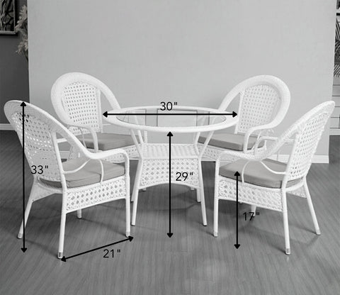 Wicker And Rattan 4 Seater Dining Set With Cream Cushions (White)