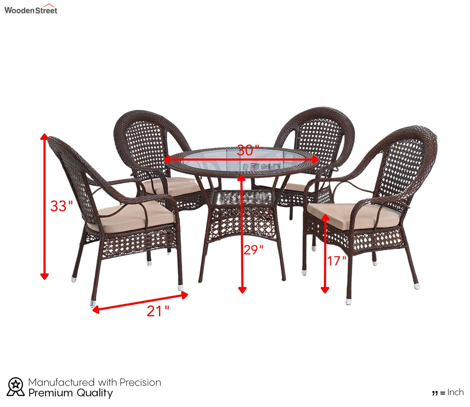 Wicker And Rattan 4 Seater Dining Set With Cream Cushions (Dark Brown)
