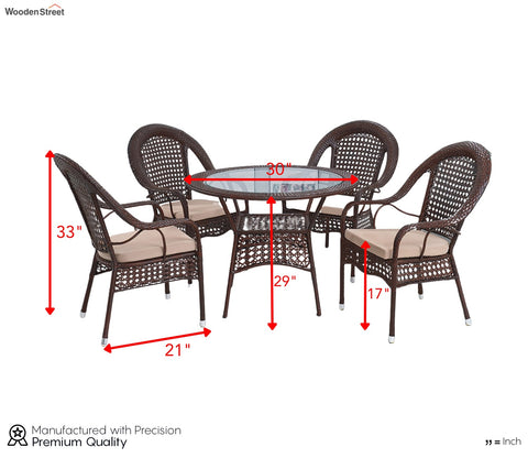 Wicker And Rattan 4 Seater Dining Set With Cream Cushions (Dark Brown)