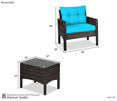 Dark Brown Rattan And Wicker 2 Seater Set With Table And Cushions