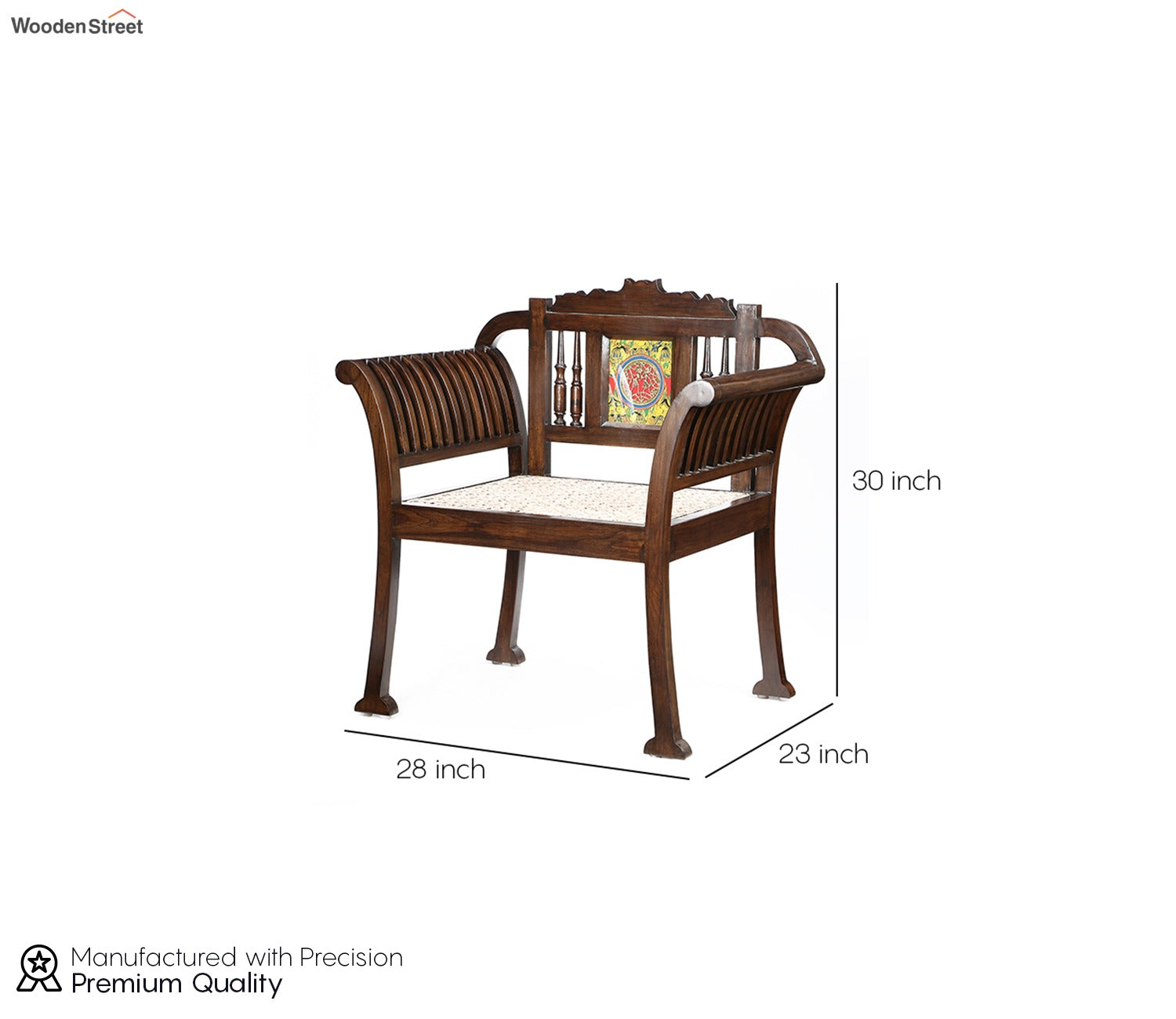 Alpa Single Seater Sofa with Cane Work and Designer Back Rest in Walnut Finish