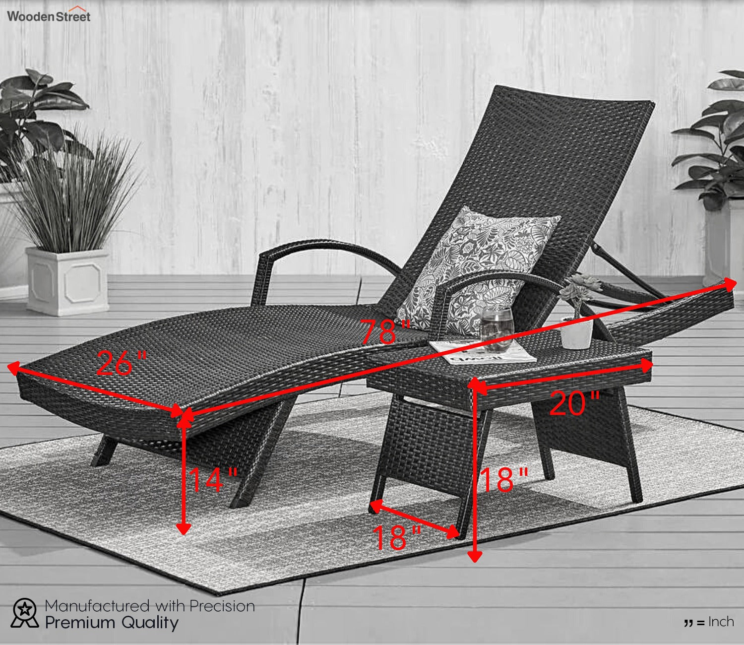 Dark Brown Outdoor Lounger With Table