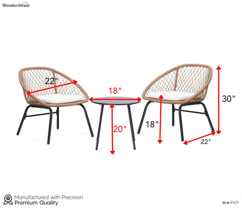 Beige Rope  2 Seater Chair With Table And Off White Cushions Balcony Set