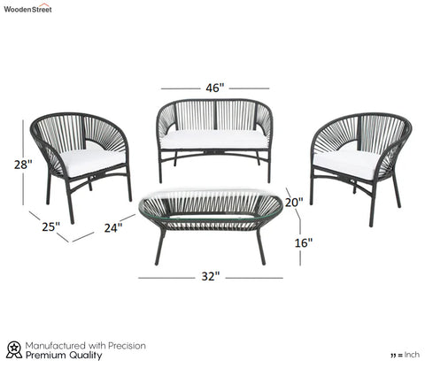 Black Rope 4 Seater With Table And Off-White Cushions