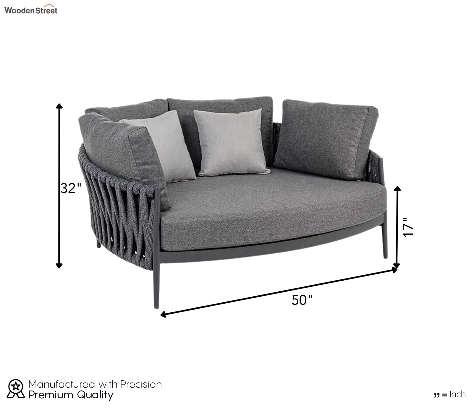 Grey Rope Round Daybed With Grey Cushions