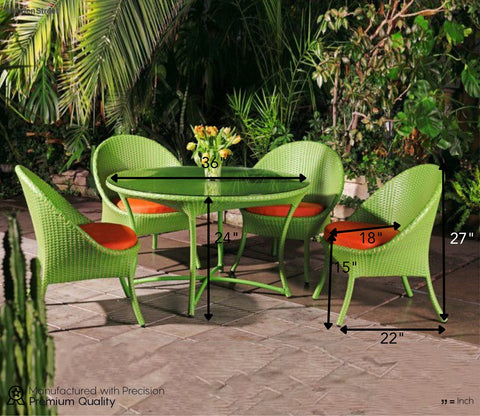 Green And Beige Wicker And Rattan 4 Seater Dining Set With Orange Cushions