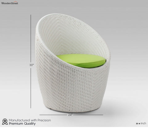 White Rattan And Wicker 2 Seater Set With Table And Green Cushions