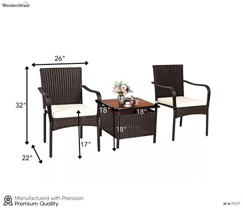 Dark Brown Rattan And Wicker 2 Seater Chair Set With Square Table And Cream Cushions