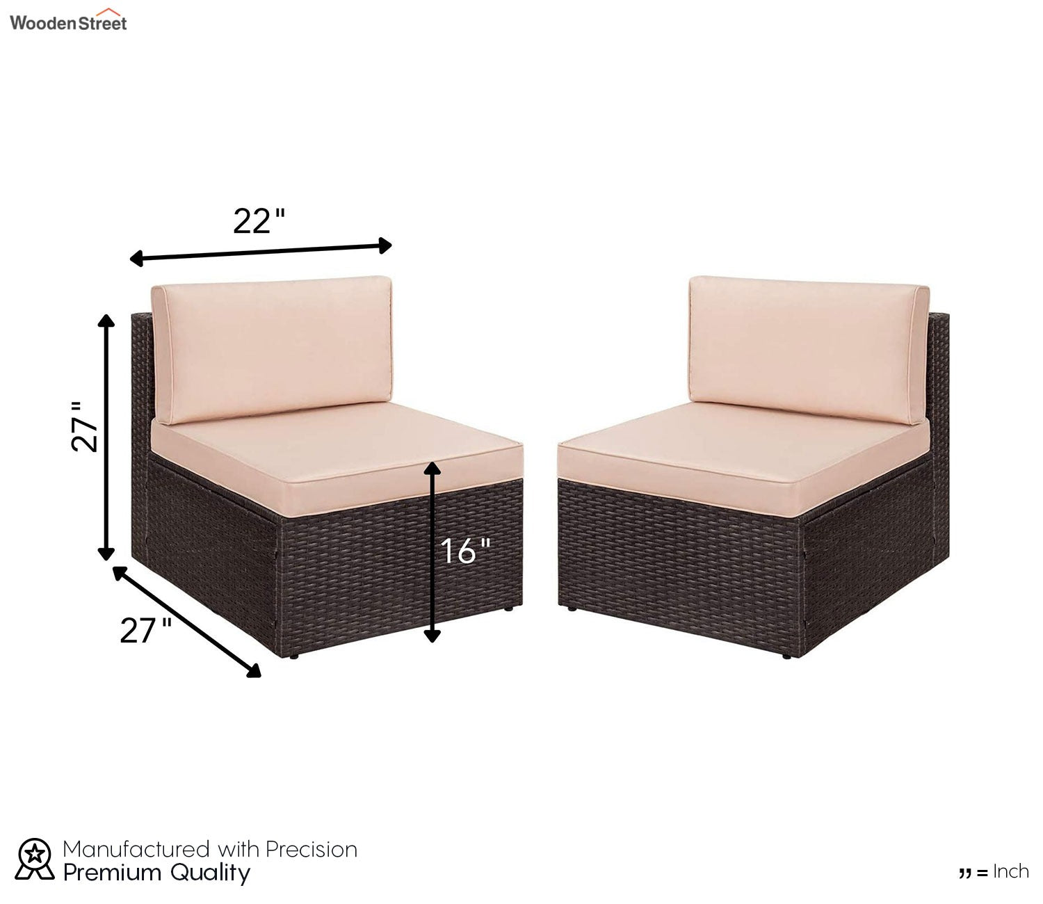 Dark Brown Rattan And Wicker Patio Sofa Cum Chair And Cream Cushions (Set Of 2)
