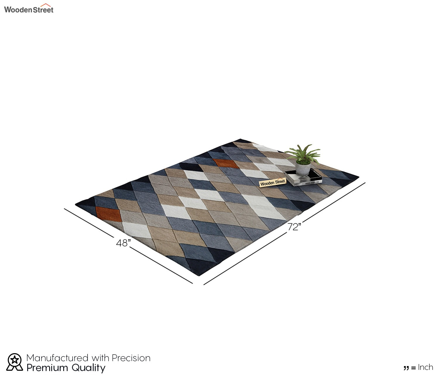 Rhombus Geometric Pattern Hand Tufted Woolen Carpet - 6 x 4 Feet
